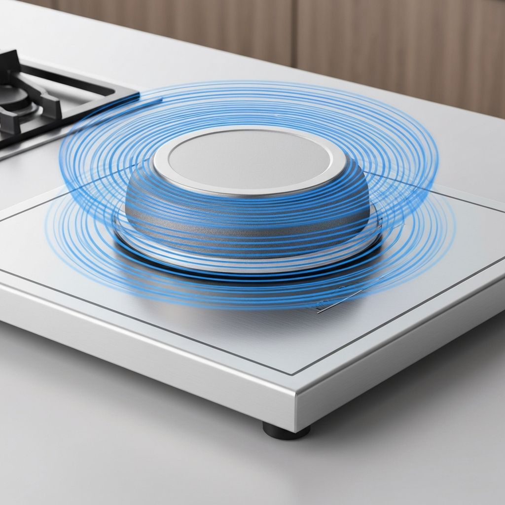Stainless steel induction base with magnetic field visualization